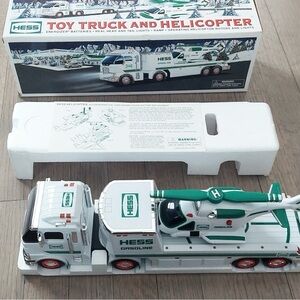Hess toy truck and helicopter, date 2006